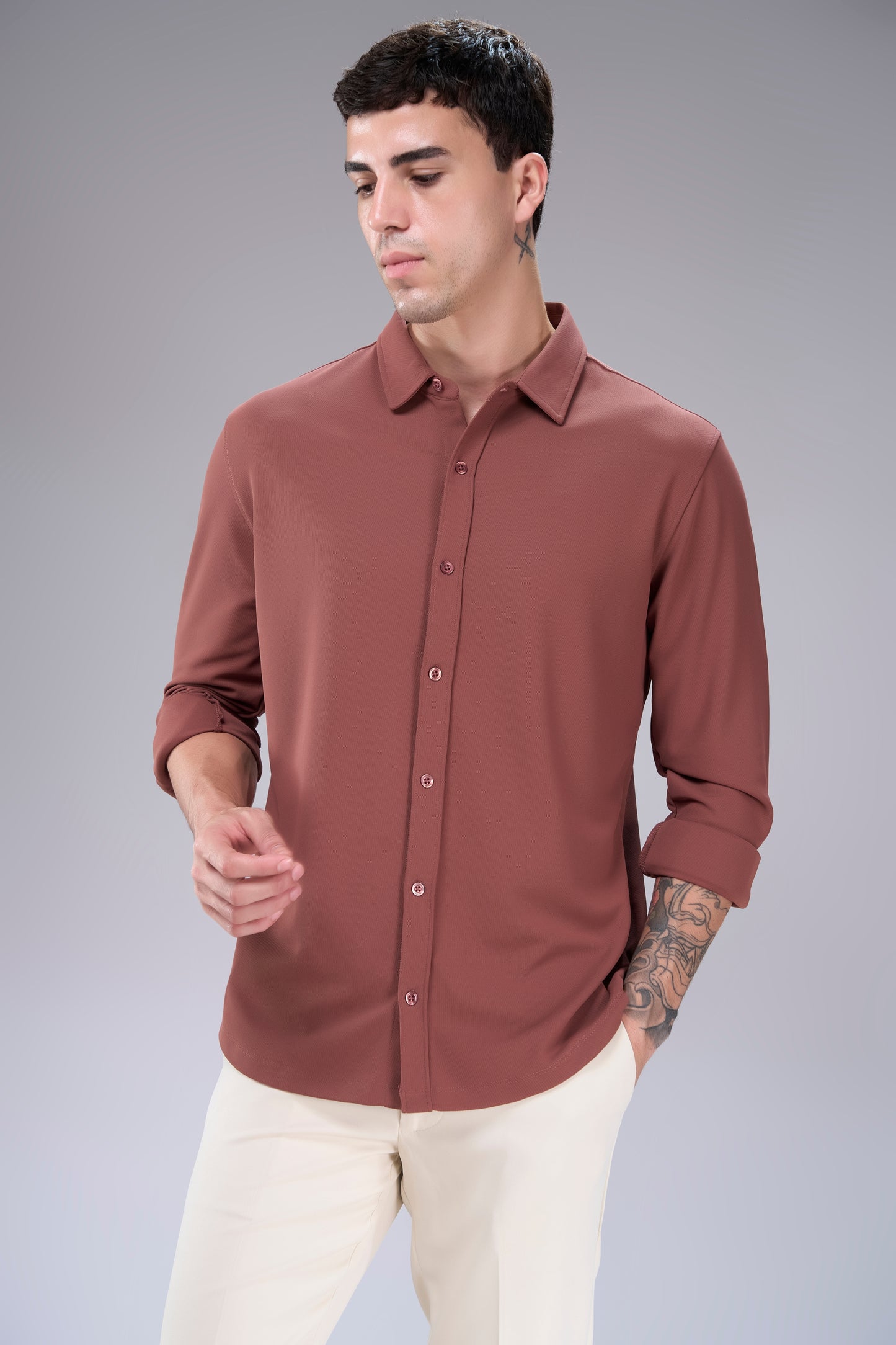 Hot Brown Smart Tech Full Sleeve Shirt