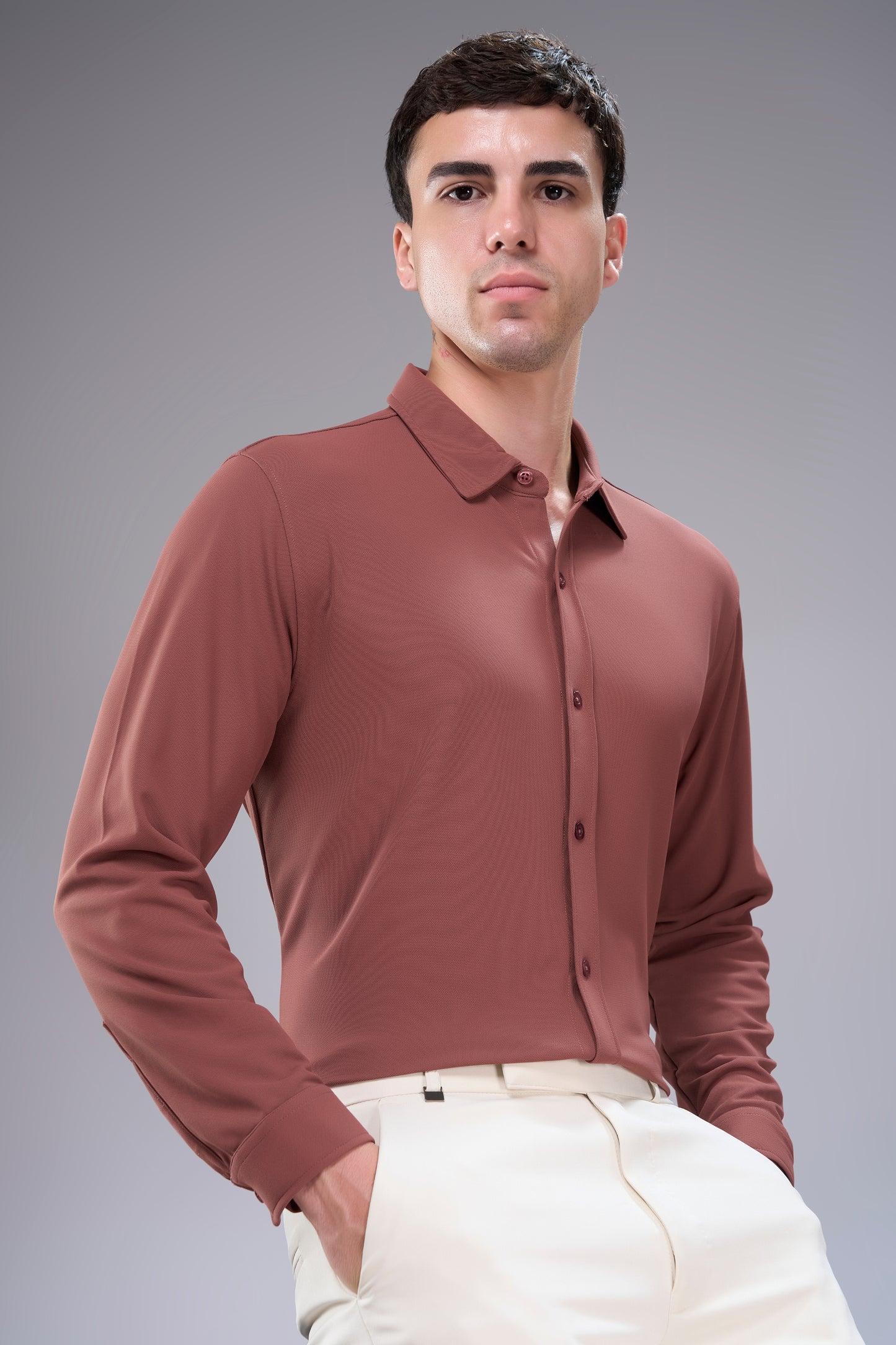 Hot Brown Smart Tech Full Sleeve Shirt