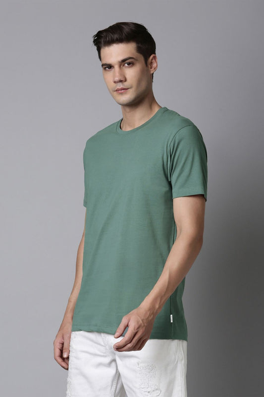 Shop Men's Light Green Cotton Solid T-shirt-front Maxzone Clothing