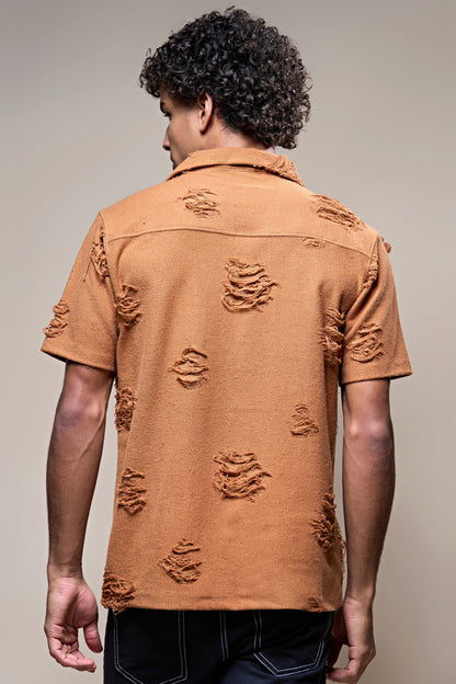 Burnt Orange - Ripped Buttoned Up Shirt Shirts Maxzone Clothing
