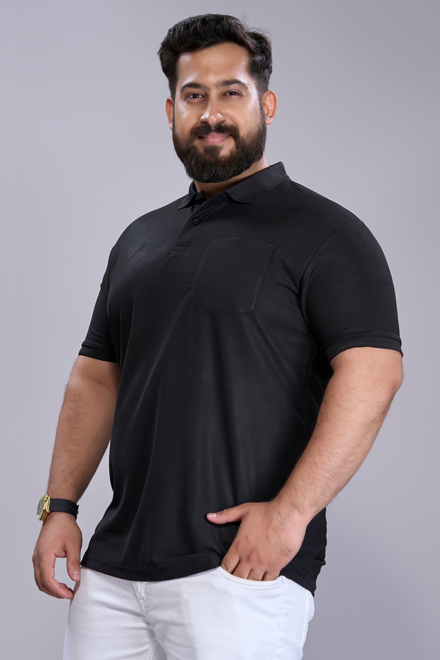 Black - Smart Tech Pocket Polo Plus Size
