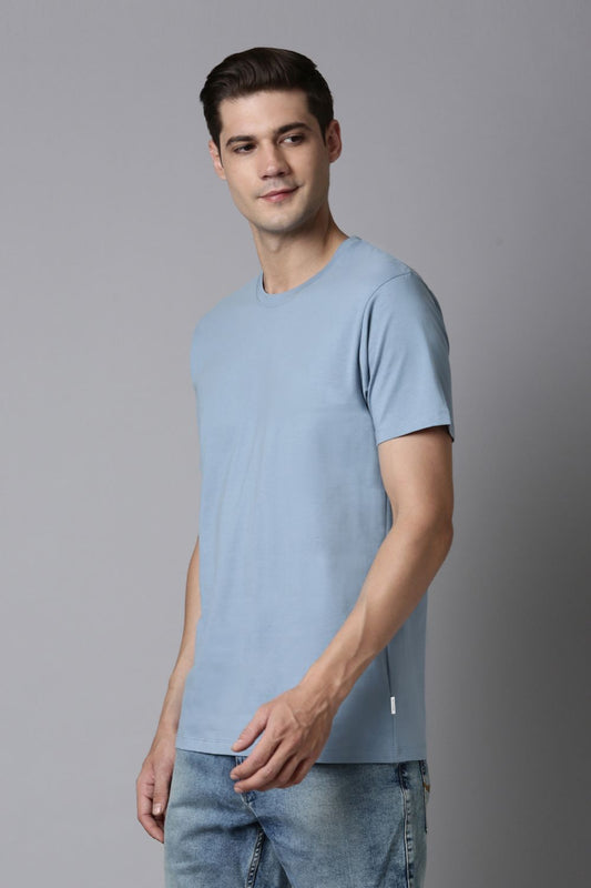Shop Men's Blue Cotton Solid T-shirt-front Maxzone Clothing