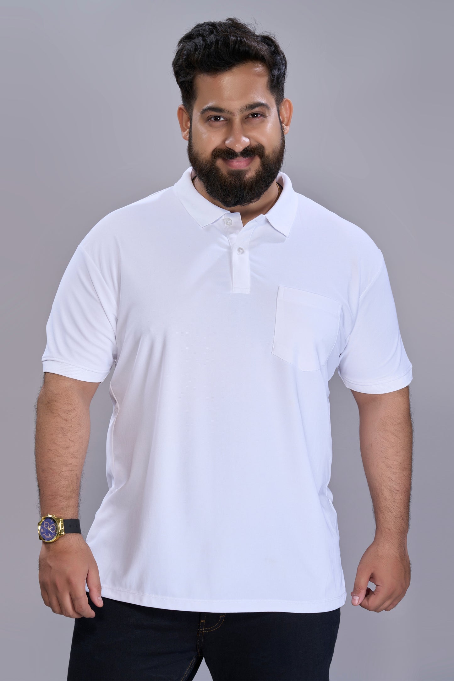 White - Smart Tech Pocket Polo Plus Size