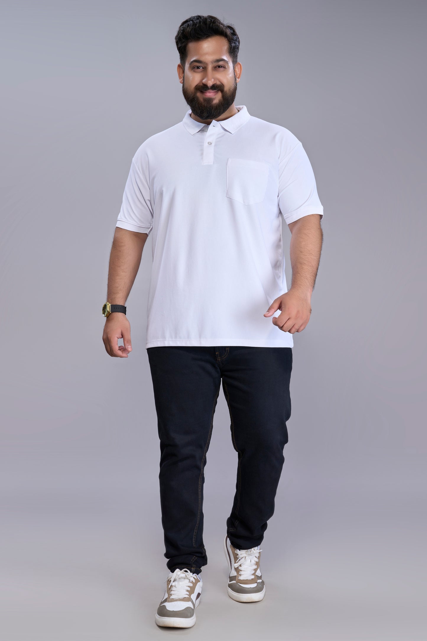 White - Smart Tech Pocket Polo Plus Size