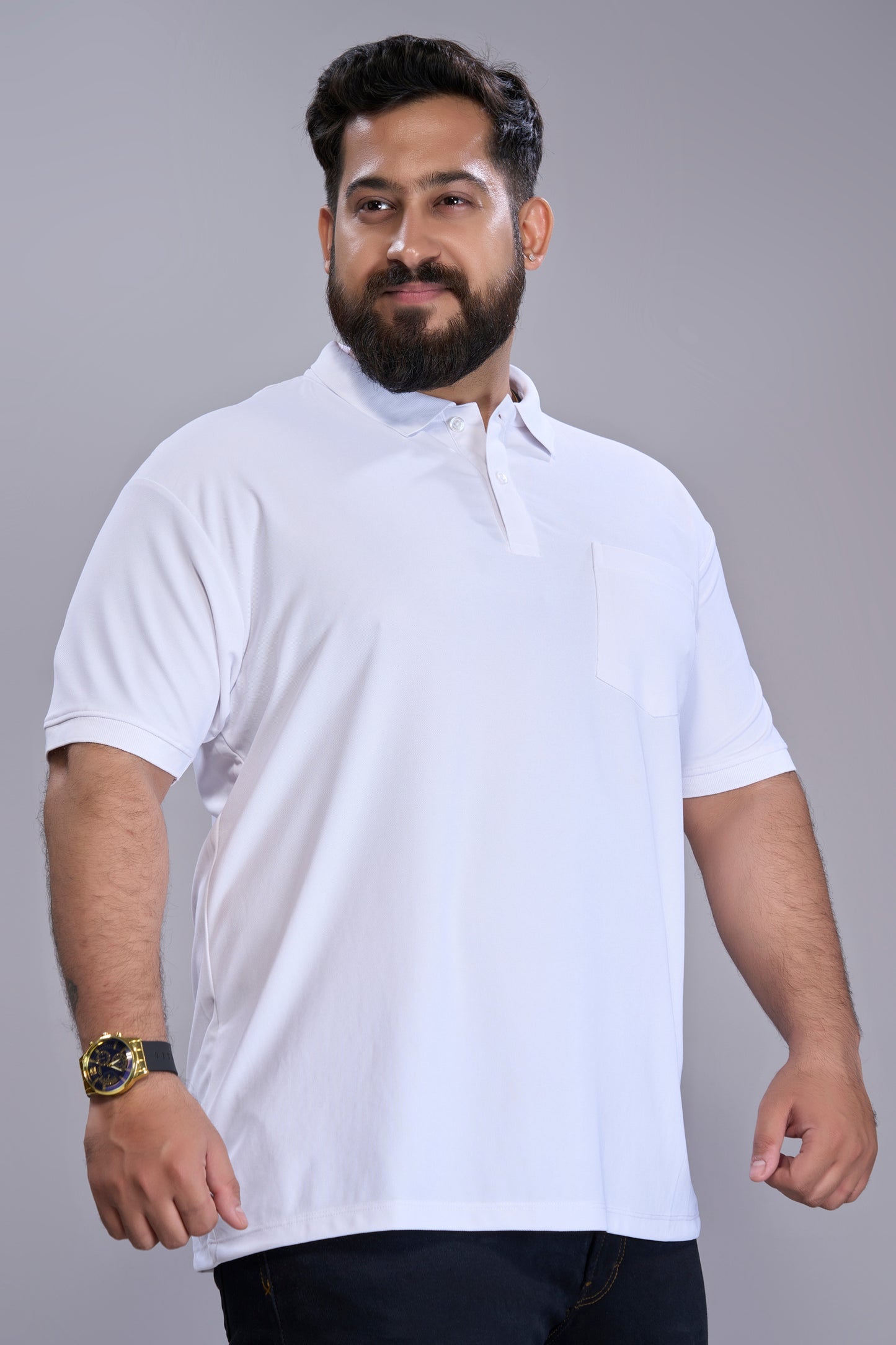 White - Smart Tech Pocket Polo Plus Size