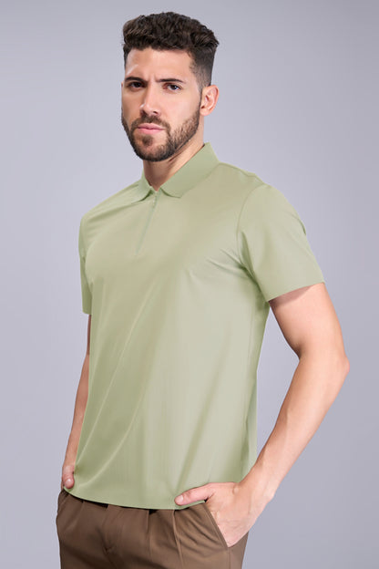 Pista Green - Stitchless Zip Polo T-shirt