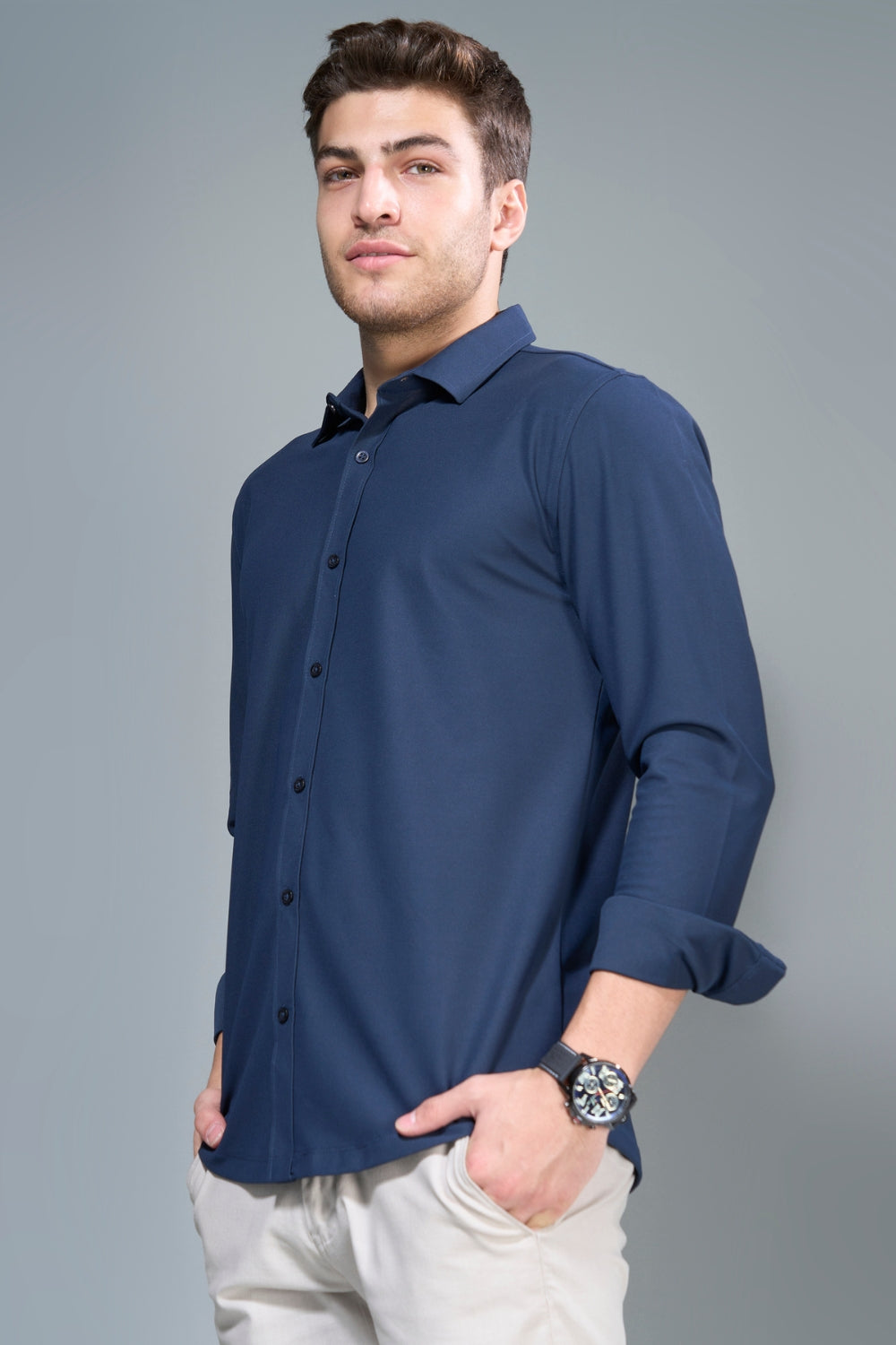 Navy Smart Tech Full Sleeve Shirt Full Sleeve Shirt Maxzone Clothing   