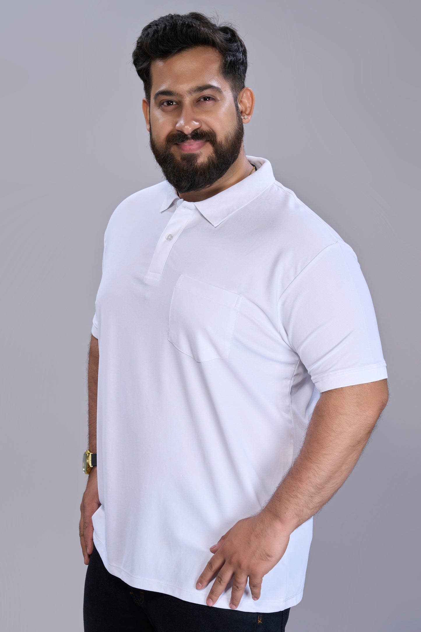 White - Smart Tech Pocket Polo Plus Size