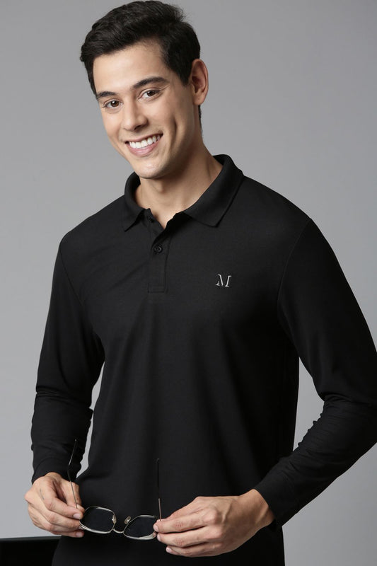 Black Full Sleeve Smart Tech Polo Full Sleeve T-Shirt Maxzone Clothing   