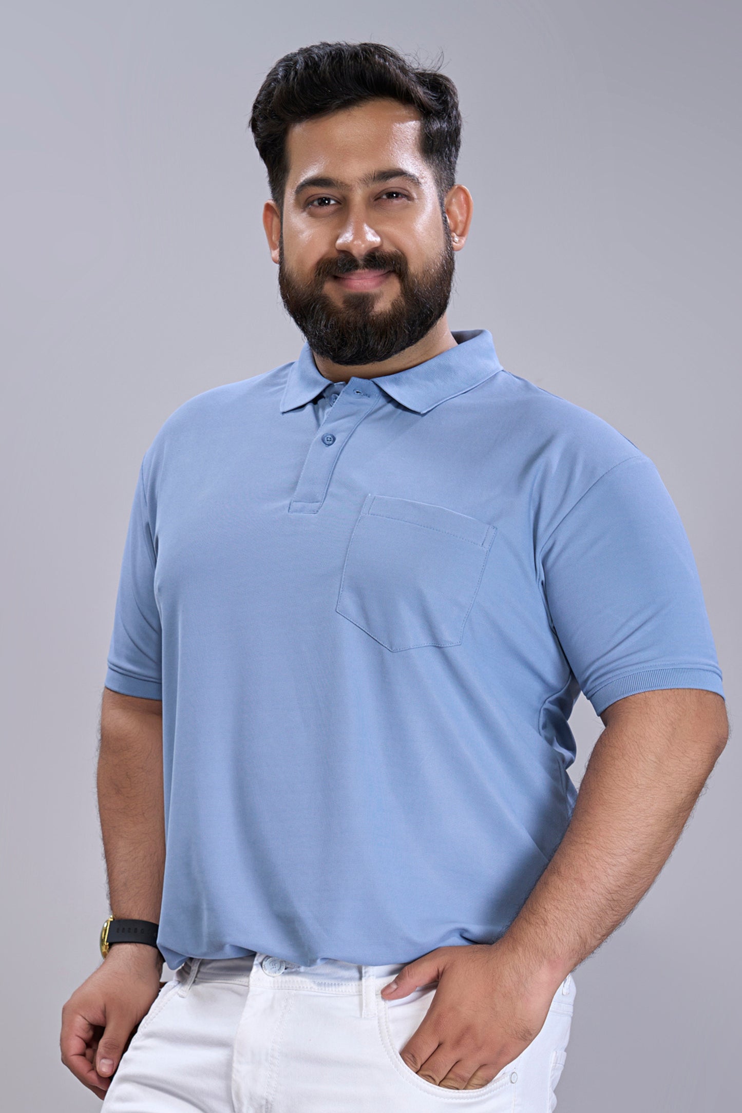 Light Blue - Smart Tech Pocket Polo Plus Size