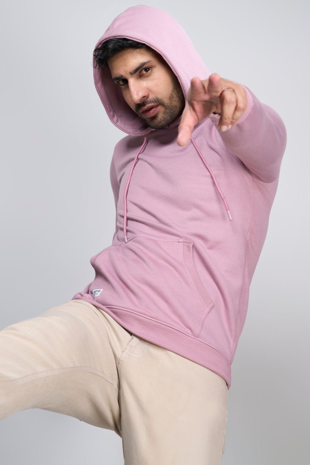Hoodie for men with full sleeves and relaxed fit in the color Rich Lilac.