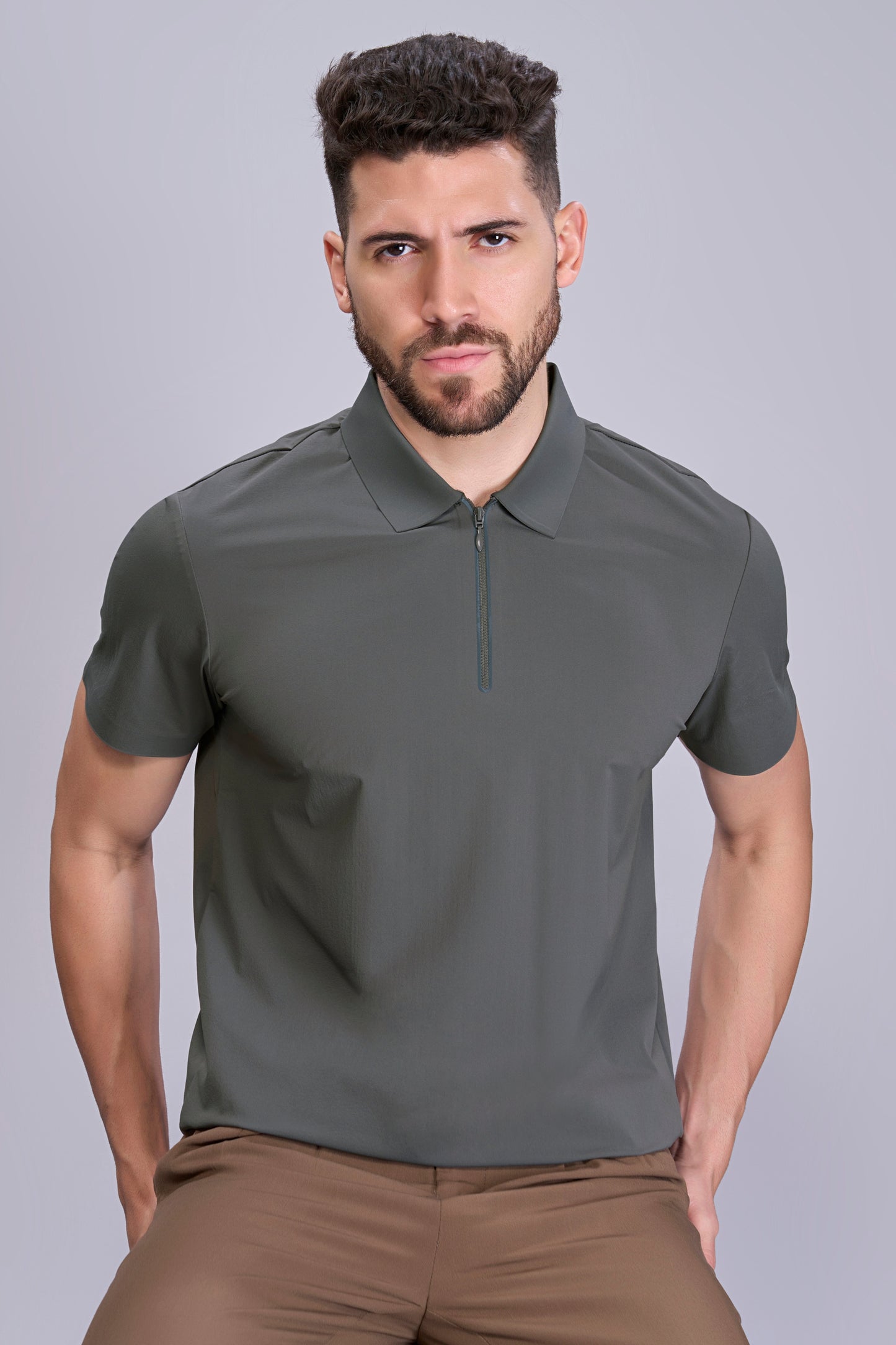 Dark Grey - Stitchless Zip Polo T-shirt