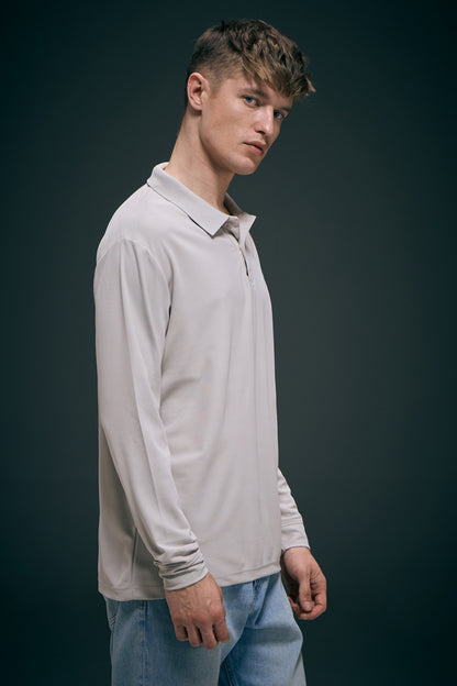 Grey Full Sleeve Smart Tech Polo Full Sleeve T-Shirt Maxzone Clothing