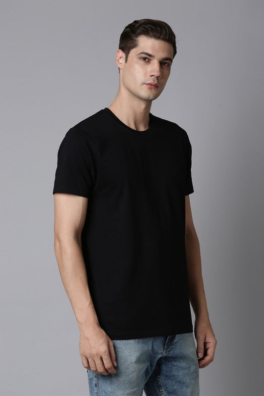 Shop Men's Black Cotton Solid T-shirt-front Maxzone Clothing