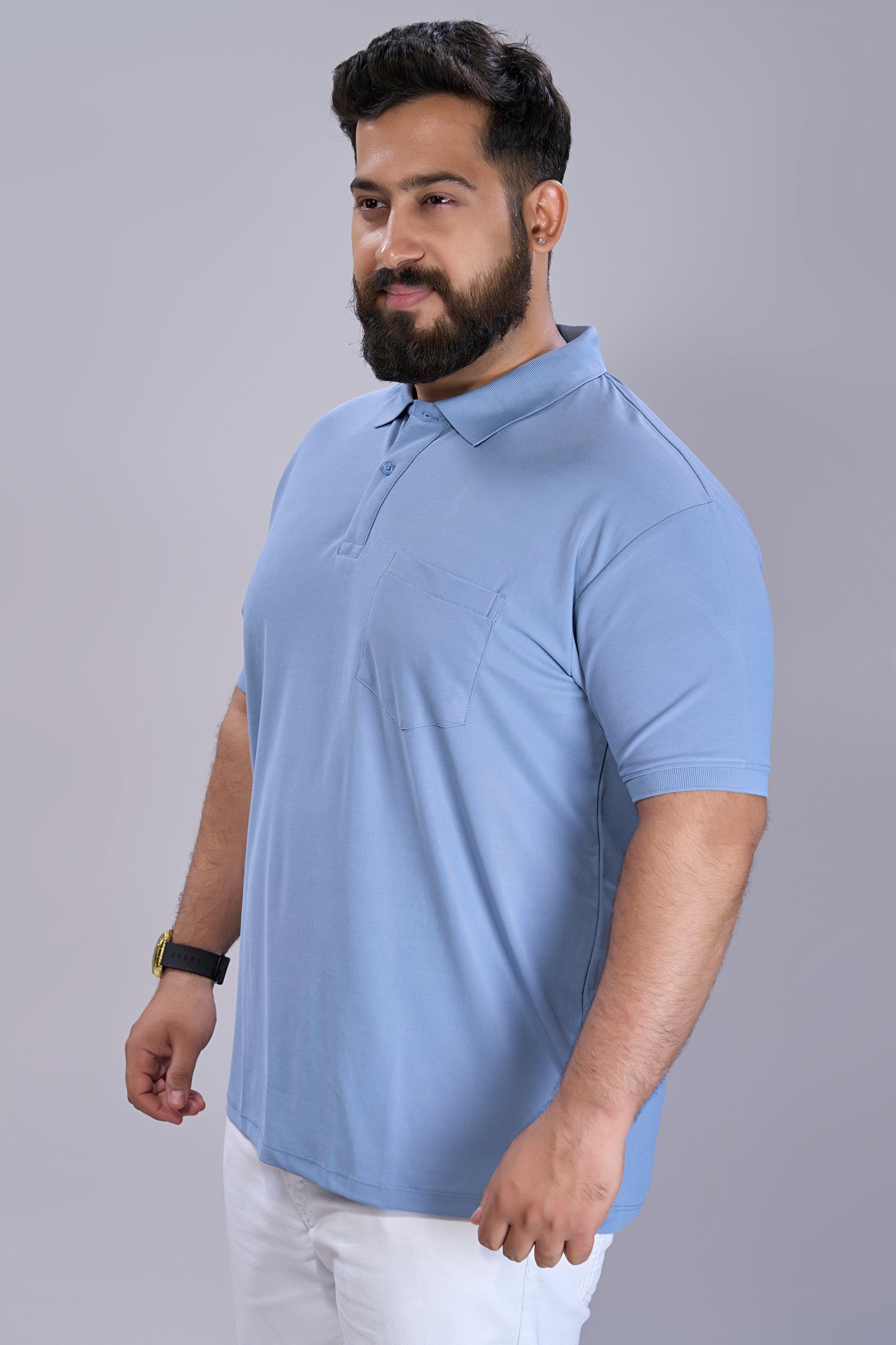 Light Blue - Smart Tech Pocket Polo Plus Size