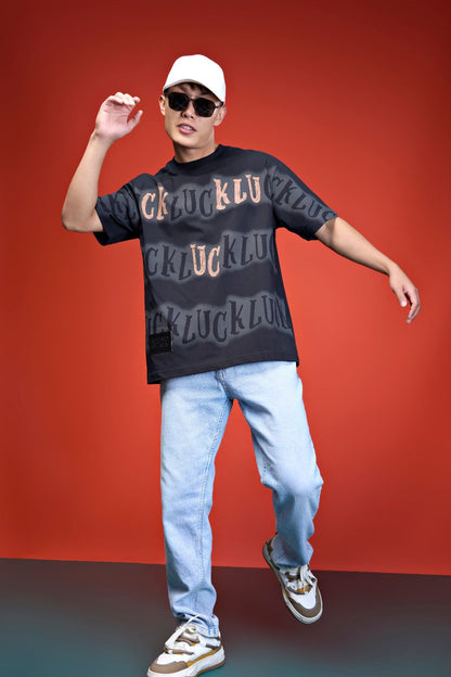 Black Print Oversized T-Shirt T-shirts Maxzone Clothing   