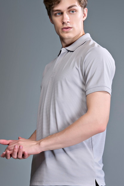 L T Grey - Smart Tech Textured Polo Maxzone Clothing