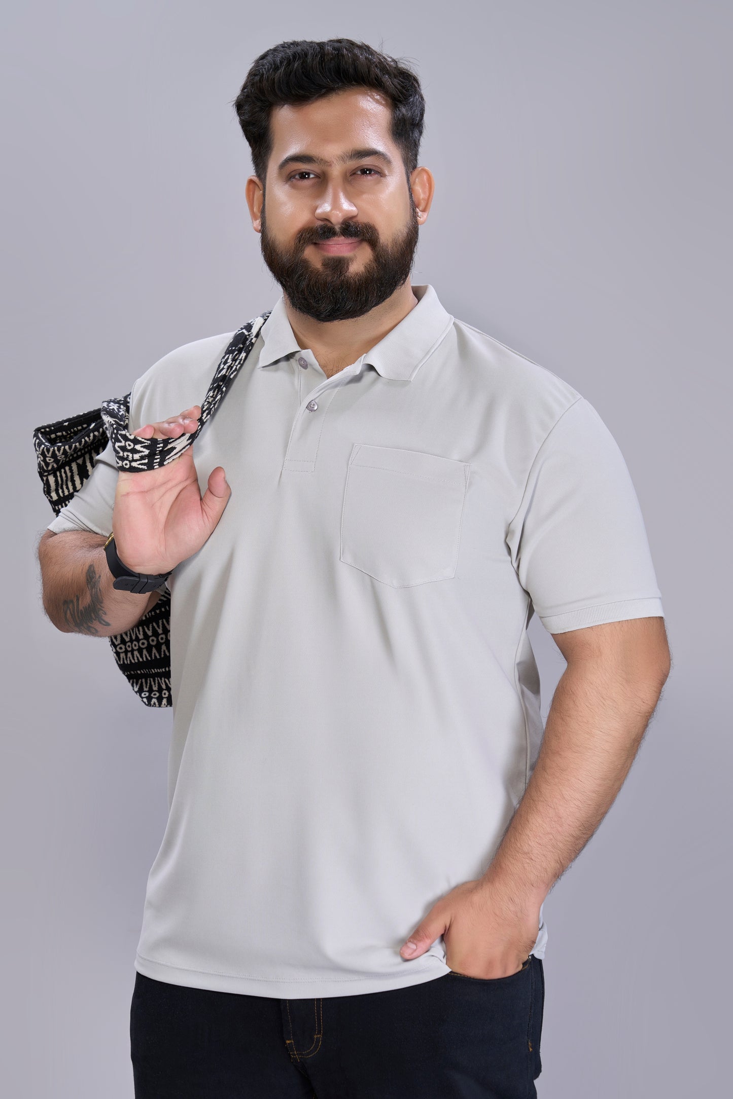 Grey - Smart Tech Pocket Polo Plus Size