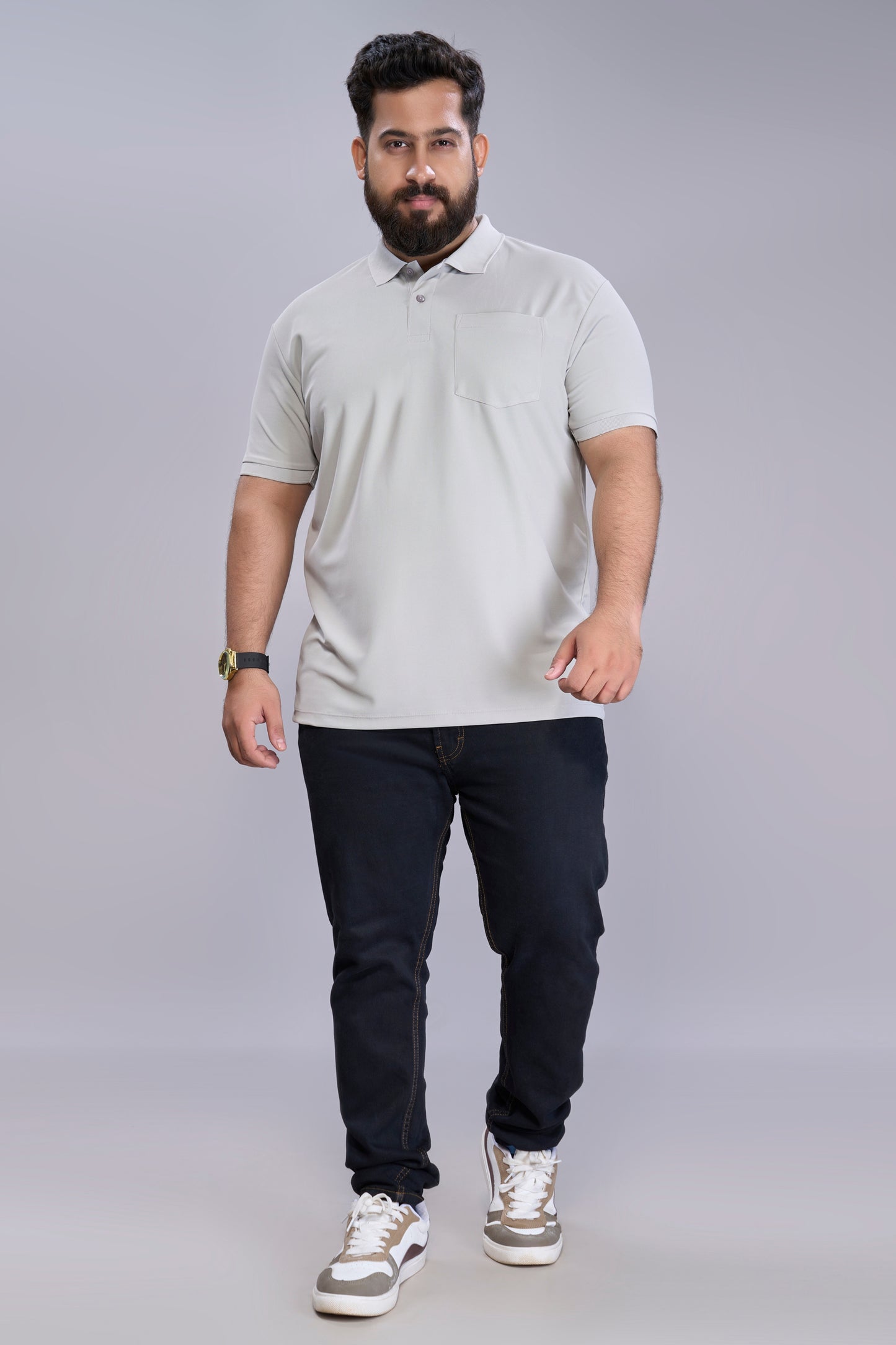 Grey - Smart Tech Pocket Polo Plus Size