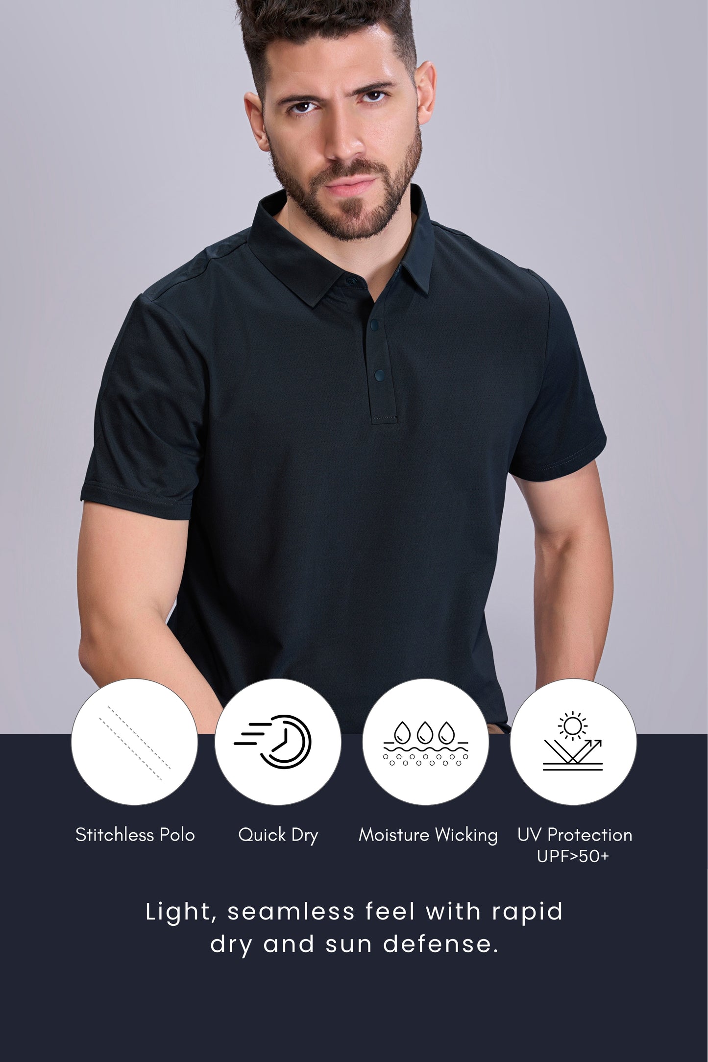Navy Blue - Stitchless Polo T-shirt