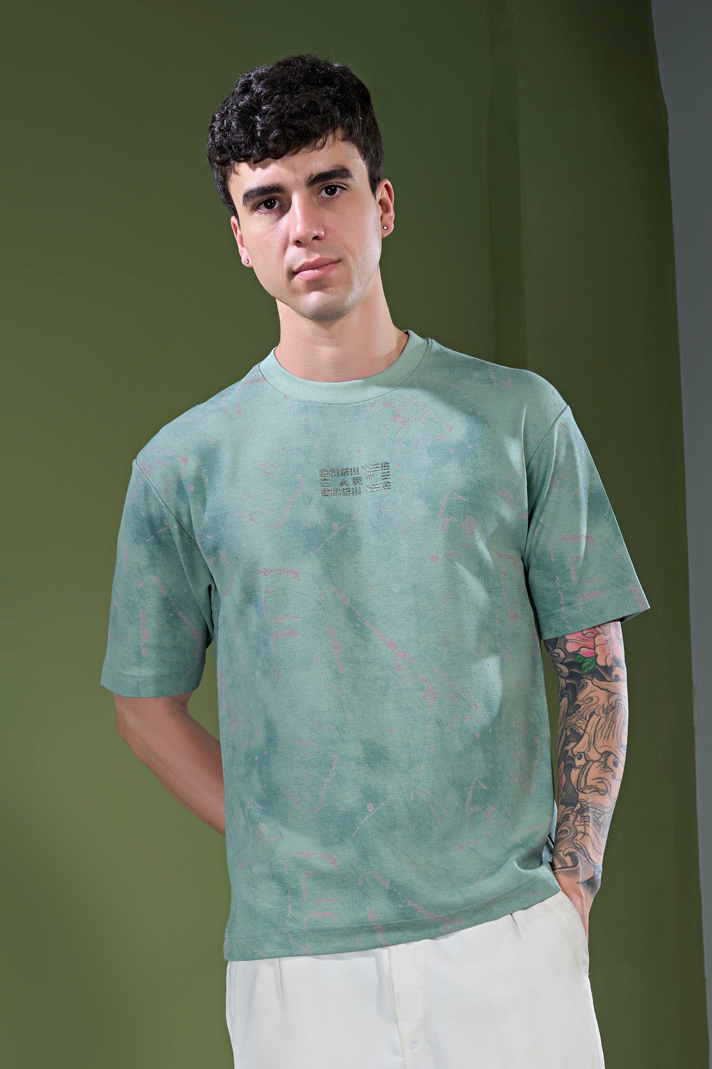 Dark Green - Aop Core Oversize T-shirt