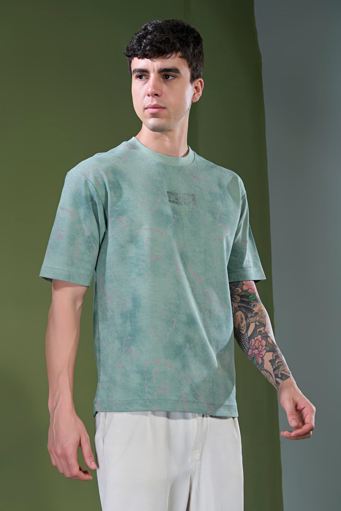 Dark Green - Aop Core Oversize T-shirt