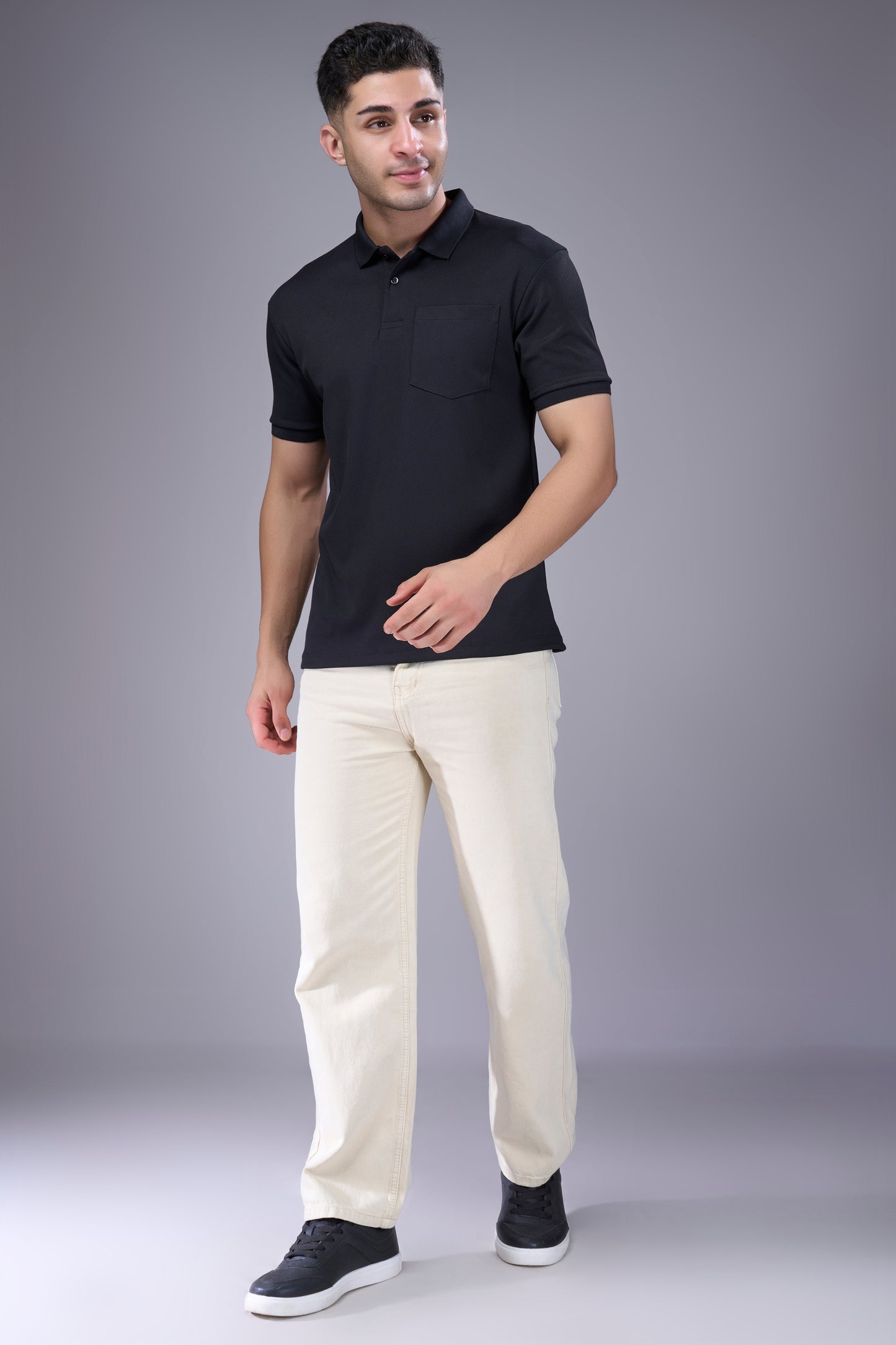 Black - Structure Knit Pocket Polo