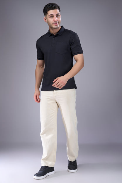 Black - Structure Knit Pocket Polo