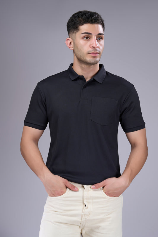 Black - Structure Knit Pocket Polo