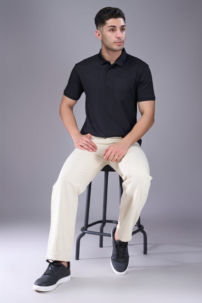 Black - Structure Knit Pocket Polo