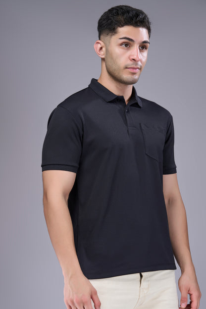 Black - Structure Knit Pocket Polo
