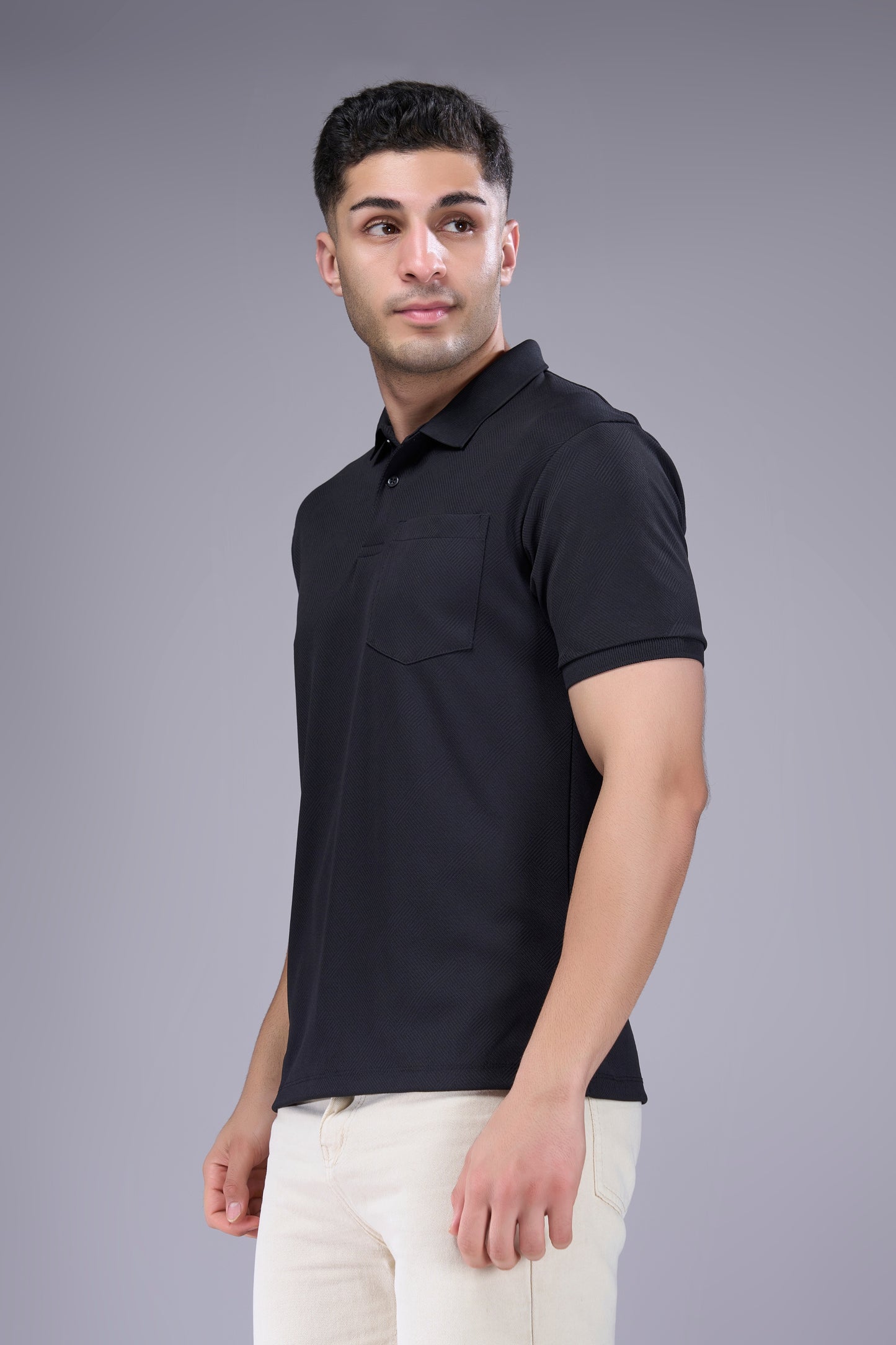 Black - Structure Knit Pocket Polo