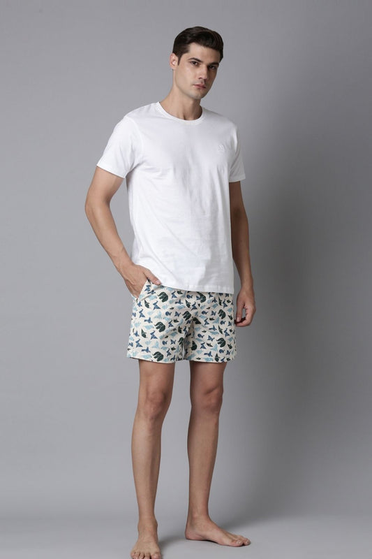 Solid T-Shirt + Cream-Stone Printed Boxers Combo