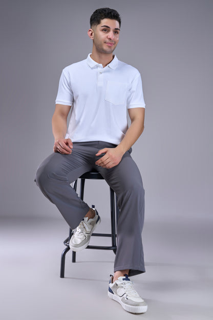 White - Structure Knit Pocket Polo
