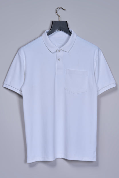 White - Structure Knit Pocket Polo
