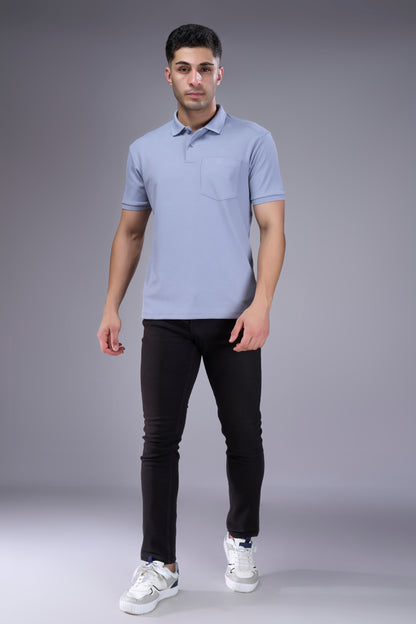 Light Grey - Structure Knit Pocket Polo