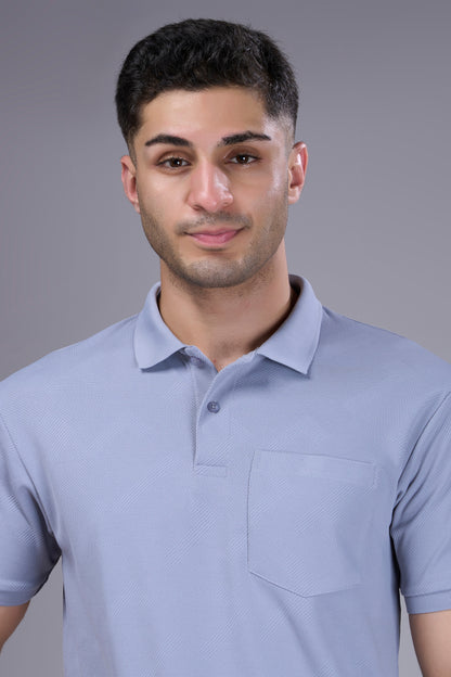 Light Grey - Structure Knit Pocket Polo