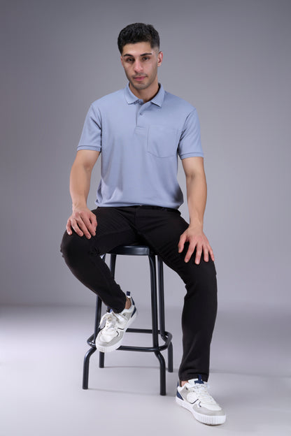 Light Grey - Structure Knit Pocket Polo