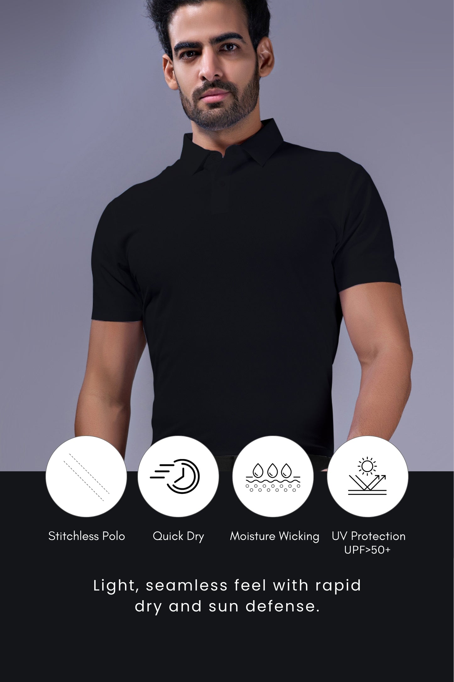 Black - 2 Button Stitchless Polo