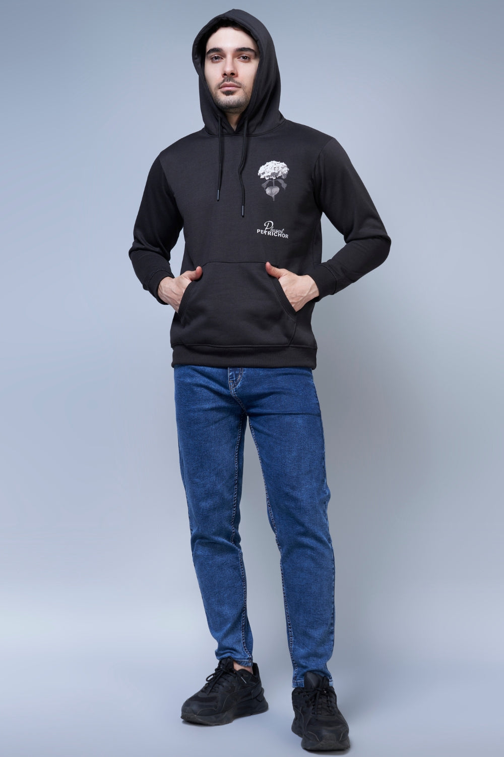 Petrichor Printed Black Hoodie – Maxzone Clothing