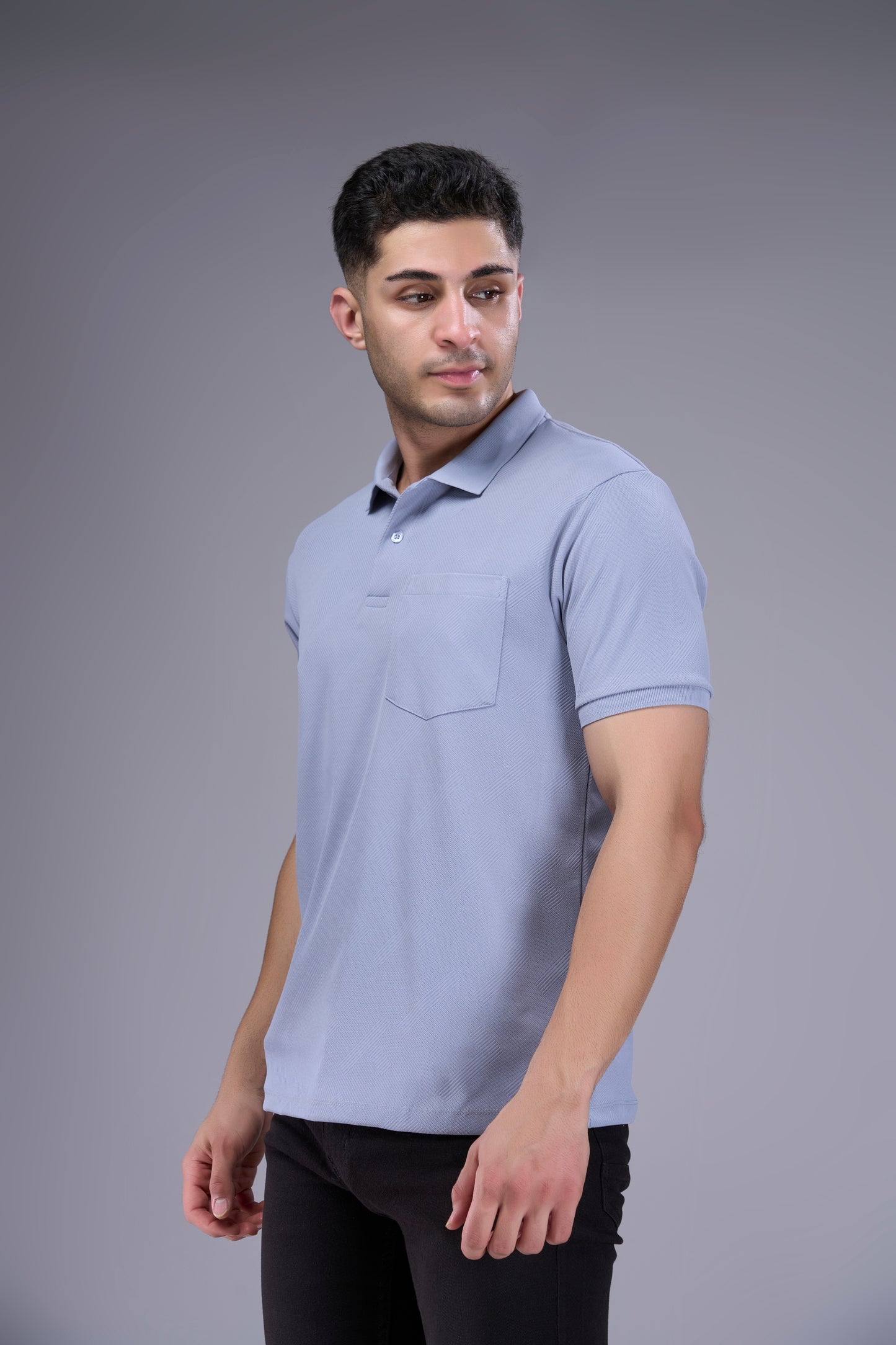 Light Grey - Structure Knit Pocket Polo