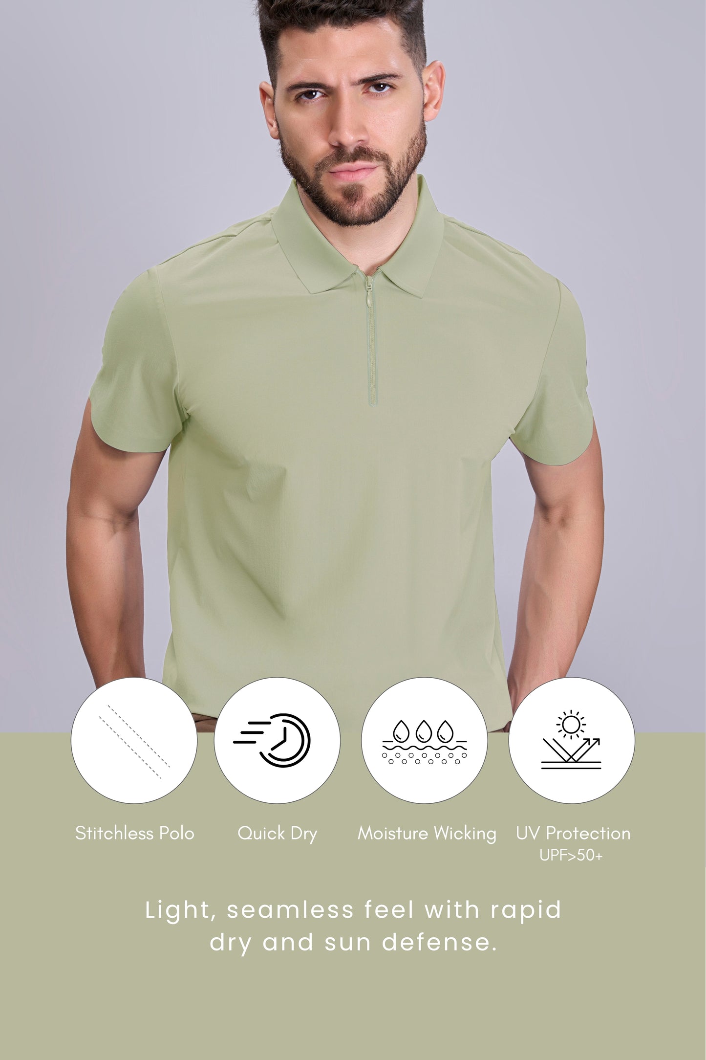 Pista Green - Stitchless Zip Polo T-shirt