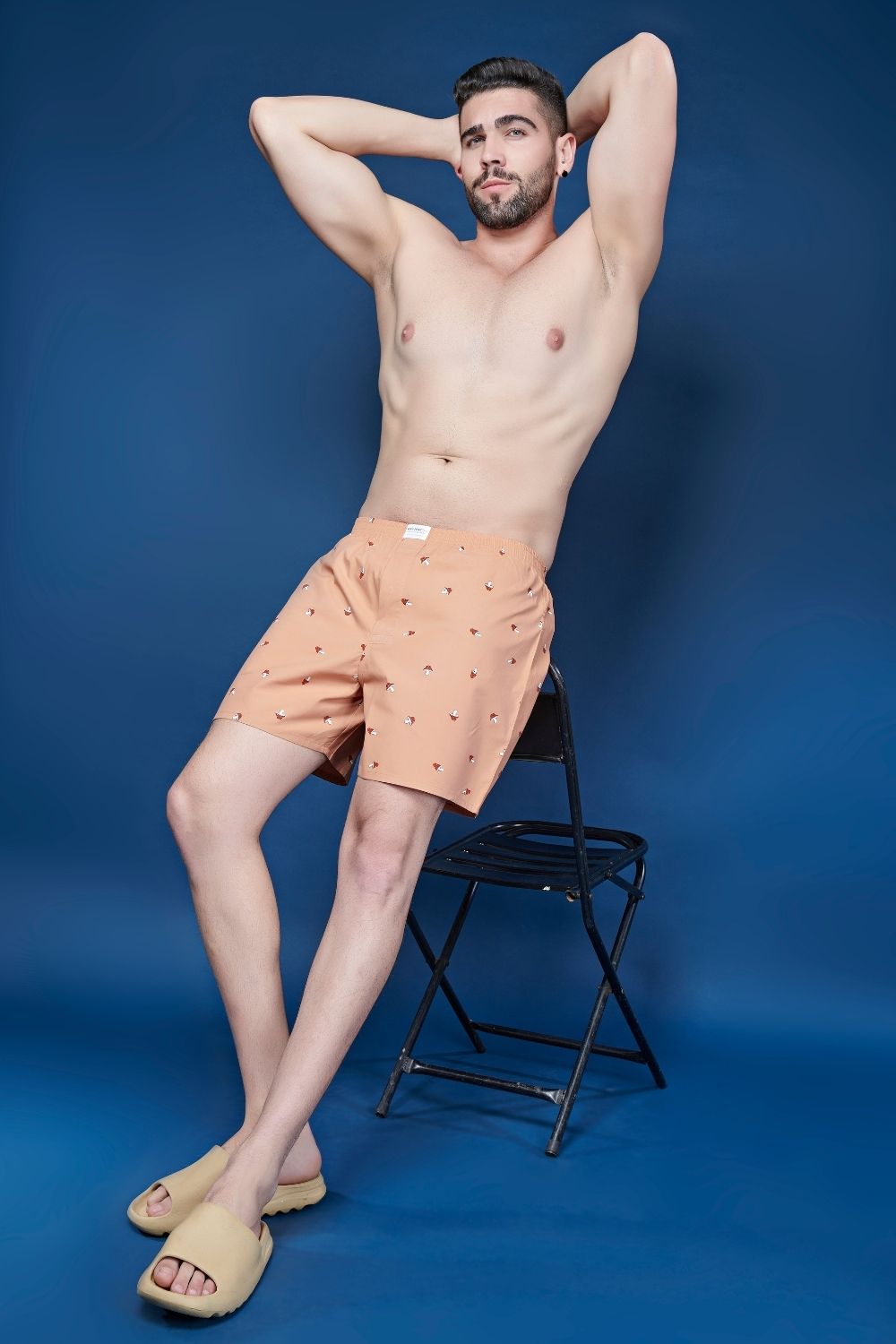 carrot patterned all over printed cotton boxer for men with back pockets.