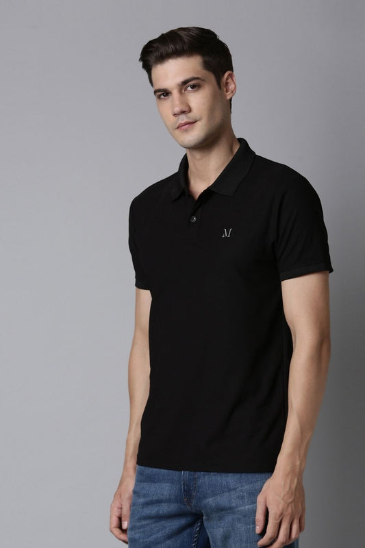 Shop Men's Black Polo T-shirt-front Maxzone Clothing