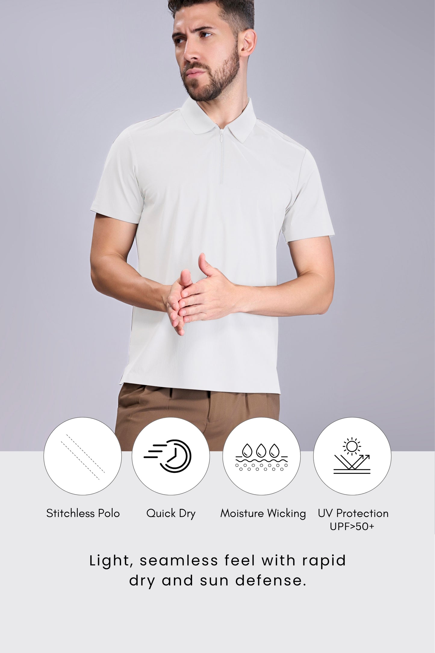 White - Stitchless Zip Polo T-shirt