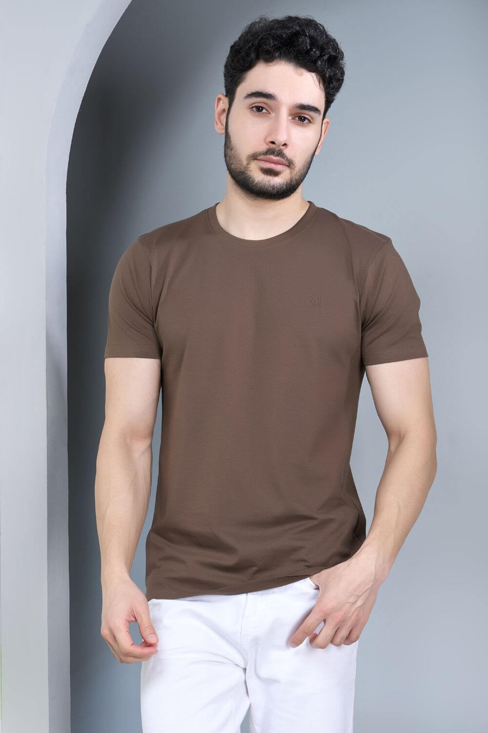 Brown colored, cotton solid T shirt for men with half sleeves and round neck from vibgyor series collection.