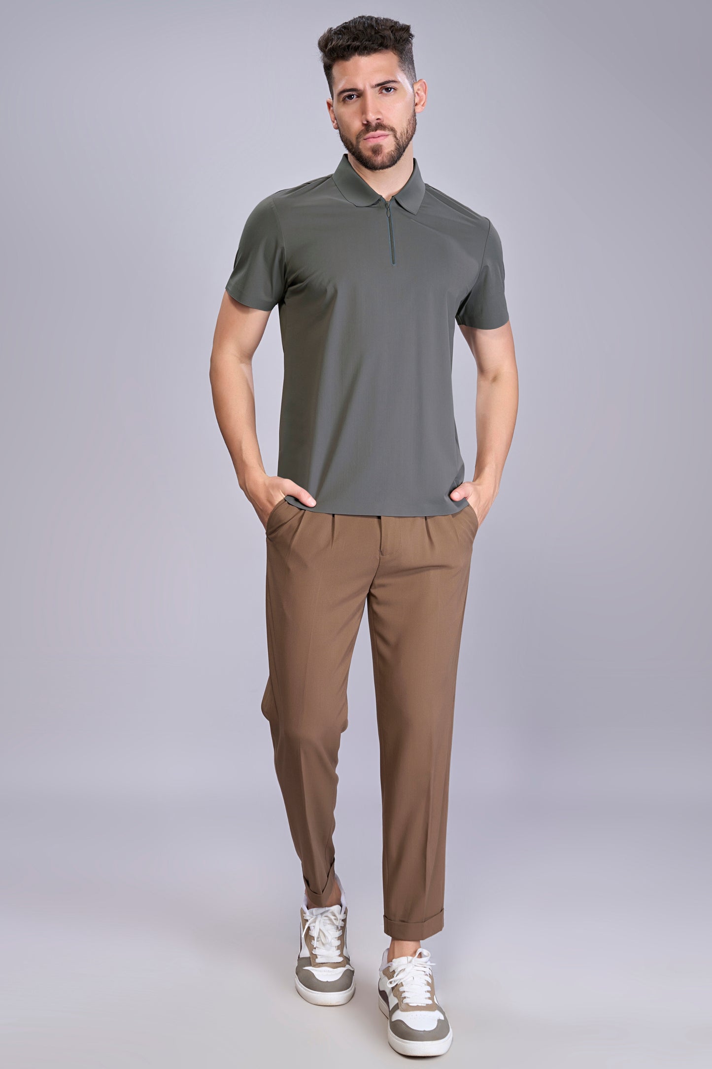 Dark Grey - Stitchless Zip Polo T-shirt