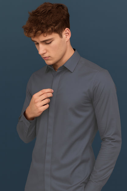 Grey - Hidden Placket Stitchless Shirt