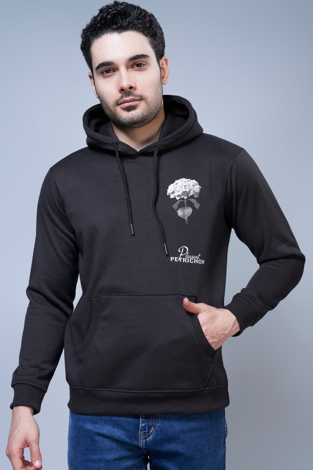 Petrichor Printed Black Hoodie – Maxzone Clothing