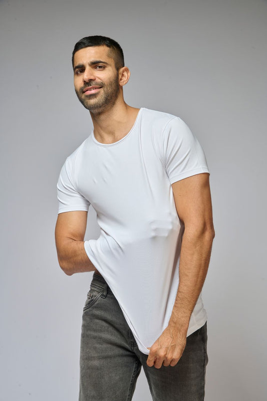 MAXZONECLOTHING.COM white stretch flexible elastic cotton tee shirt 